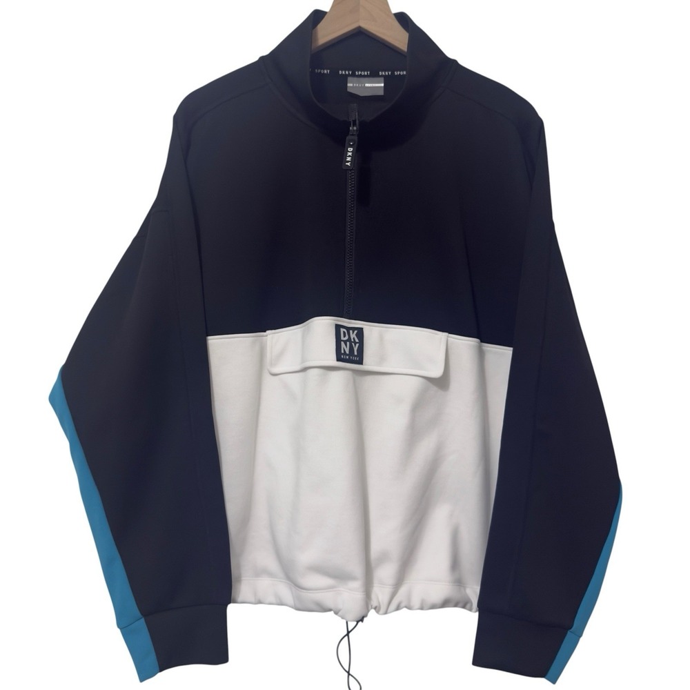 DKNY Sport Womens Colorblock 1/4 Zip Track Jacket Black Blue XXL DP205192DS